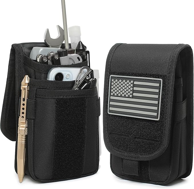 12-Inch Heavy Duty Small Tool Bag with D-Ring Clip,Flag Patch&Shoulder Strap - Small Tactical Molle Zipper Tool Bag,EDC Storage Tool Bags for Men,Multipurpose Utility Work Organizer Bag