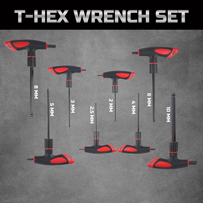 Lichamp 8 Pieces Metric T Handle Allen Wrench Set, 2-10 mm, Ball Head, Standard Long Tee Handle Allen Hex Key Set, Heavy Duty Excellent