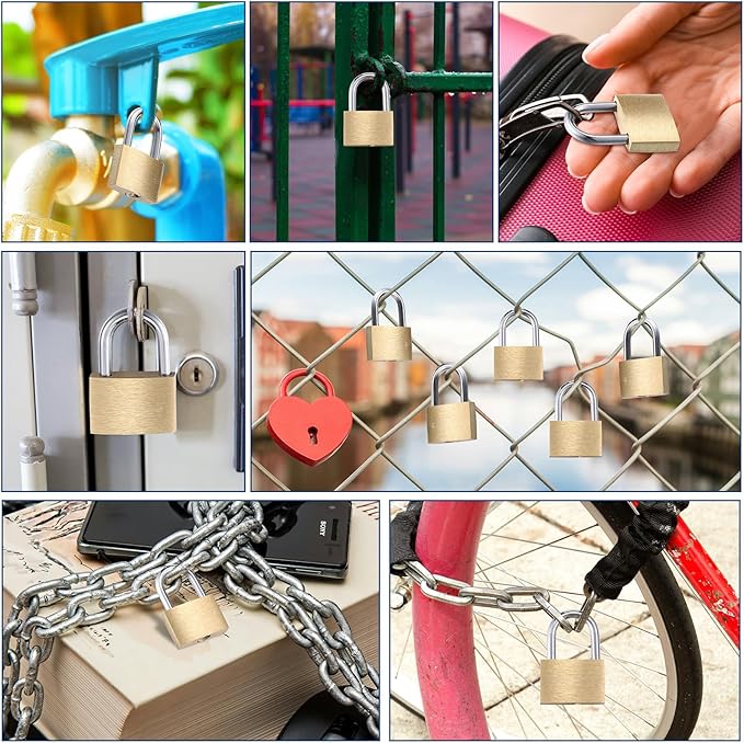 24 Pcs Solid Brass Keyed Padlock, Small Yellow Gym Lock, Strong Padlock with Same Key for Luggage Toolbox (25mm)