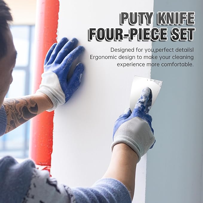 Fishark Putty Knife, 5 Pcs Putty Knife Set, 2" 3" 4" 6" 8" Stainless Steel Scraper, Spackle Knife, Wallpaper Scraper Paint Scraper Tool for Drywall Repair, Removing Wallpaper, Mud, Applying Plaster