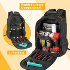 HAUTMEC Tool Backpack with Laptop Compartment, Heavy-Duty 1680D Oxford Tool Bag with Reinforced Base, 11 Pockets, Padded Straps, Portable Tool Organizer for Technicians, Contractors – HTTBM25058