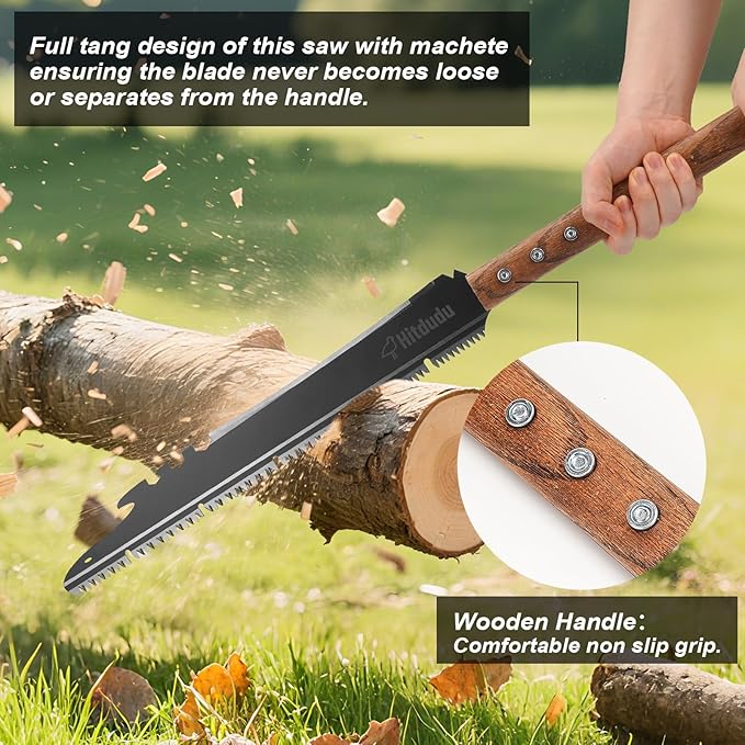 Hand Saw, Multifunction Camping Saw Outdoor Tools Long Saw with Machete for Bushcraft, Trees Cutting, Outdoor Hunting, Garden Work, Survival, Yard Work, XL Teeth Edition (Sliver)