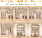 Cyclysio 96 Inch Closet Organizers and Storage, 8 FT Hanging Closet Organizer with 4 Adjustable Rods, Wardrobe Organizers with 3 Shelving Towers for 4-8FT Spaces(Cut-to-Fit), White