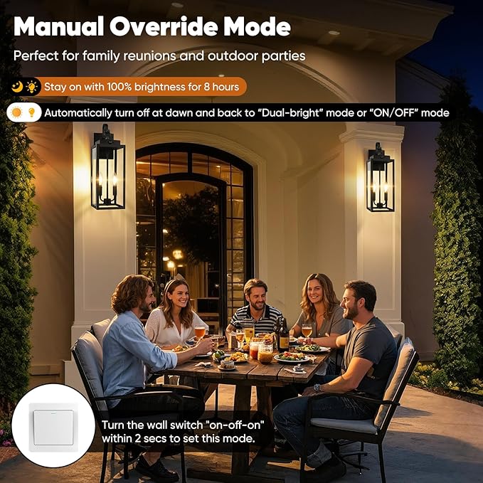 BesLowe 17.5” Upgraded Motion Sensor Outdoor Wall Lights, Dusk to Dawn Porch Lights Outdoor Wall Sconces, 3 Lighting Modes Exterior Lighting Fixtures with Hooks, Black Outside Lights for House, 2-Pack