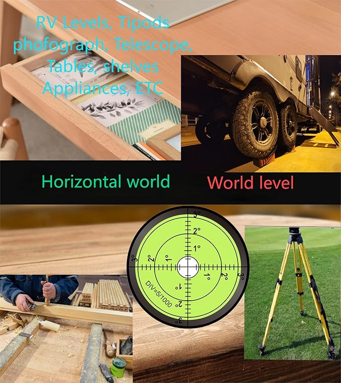 Round High Precision 2.4inch 60MM Accuracy 15'/2 Aluminium Cardan Circular Bullseye RV leveling Bubble Levels For Motorhome, Camping, Trailer, Construction, CNC machine