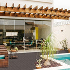 Goovilla Plastic Interlocking Deck Tiles, 9 Pack Outdoor Patio Flooring, 12"x12" Interlocking Decking Tile Outdoor All Weather Use, Waterproof Patio Pavers for Pool Balcony Backyard Porch, Dark Coffee