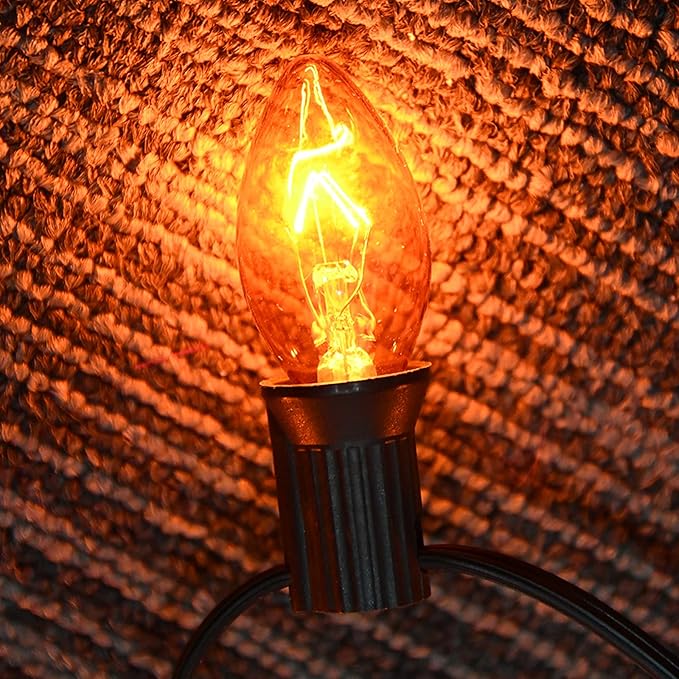 SUNSGNE 25 Pack C7 Orange Light Bulbs Halloween Christmas Replacement Bulbs, C7 Clear Orange Incandescent Light Bulbs for Outdoor Patio Xmas String Lights, E12/C7 Candelabra Base, 5 Watts