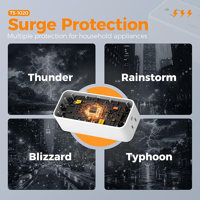 5FT Flat Extension Cord, TESSAN Surge Protector Power Strip with 4 Widely Spaced AC Outlets, 900 Joules Surge Protection, Ultra-Thin Flat Plug Desk Charging Station for Home Office Dorm Essentials