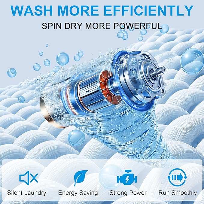 2.0 Cu.Ft Portable Washing Machine, Full-Automatic Electric Laundry Machine with 10 Programs, Compact Clothes Wash and Spin Combo with Stainless Steel Drum, Drain Hose for Apartment, Dorm,Home