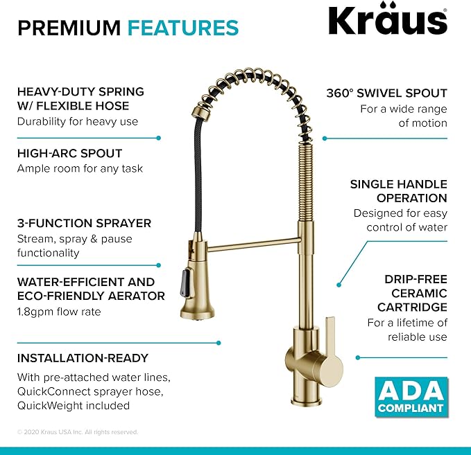 KRAUS Britt 2nd Gen Commercial Style Pull-Down Single Handle Kitchen Faucet in Spot Free Antique Champagne Bronze, KPF-1691SFACB