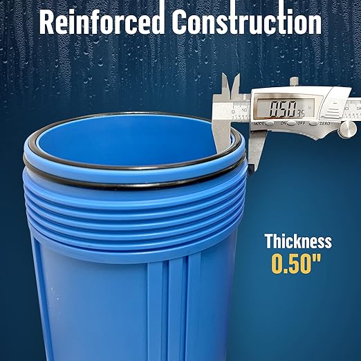3 Stage High Capacity 20” Blue Whole House Water Filter System, Freestanding Steel Frame, Sediment, GAC+KDF & Carbon Cartridges, Presser Relief Button, 1” Brass Port, Pressure Gauges, Double O-Ring