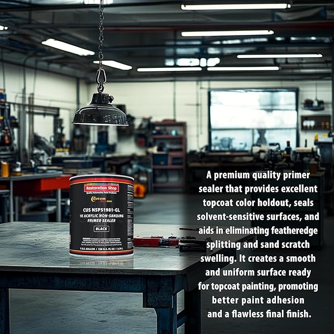 Custom Shop Premium 1K Acrylic Non-Sanding Primer Sealer Paint, Color Black, 1 Gallon - Fast Drying, Ready-To-Spray, Apply Over Automotive Primer Surfacers, Sanded Finishes - Topcoat Urethane, Enamel