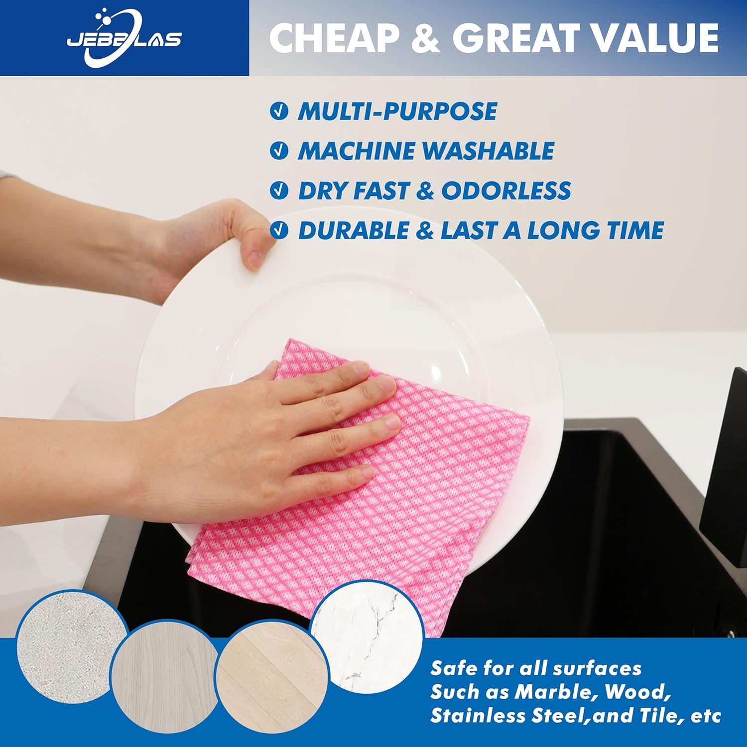 JEBBLAS 100 Ct Foodservice Cleaning Towel, Reusable Paper Towels,11.4" x 23.6" Kitchen Cloth, All Purpose Cleaning Towels, Foodservice Towel