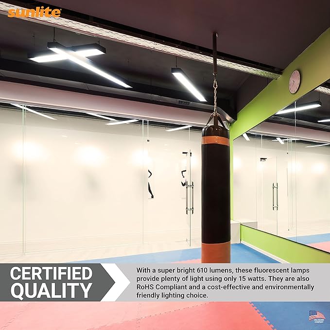 Sunlite F15T8/CW 18-Inch T8 Linear Fluorescent Lamp, 15 Watts, 610 Lumens, 4100K Cool White, Medium G13 Bi-Pin Base, ROHS Compliant, 30 Pack