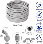 (1/2" Dia * 100 Feet) Yariwiz Flexible Electrical Conduit Liquid Tight PVC Conduit Kit with 5 PCS Coupling, 3 PCS Elbow and 10 PCS Strap, Sealtight Seal Flex Liquidtight Wire Outdoor Non Metallic Grey