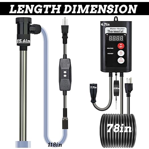 1500W Bathtub 316SS Immersion Water Heater with Temp Control & GFCI – Submersible Electric Heater for Hot Tub, Spa, Bucket, Baptistry, Above-Ground Pool, Inflatable Pool and Swimming Pool