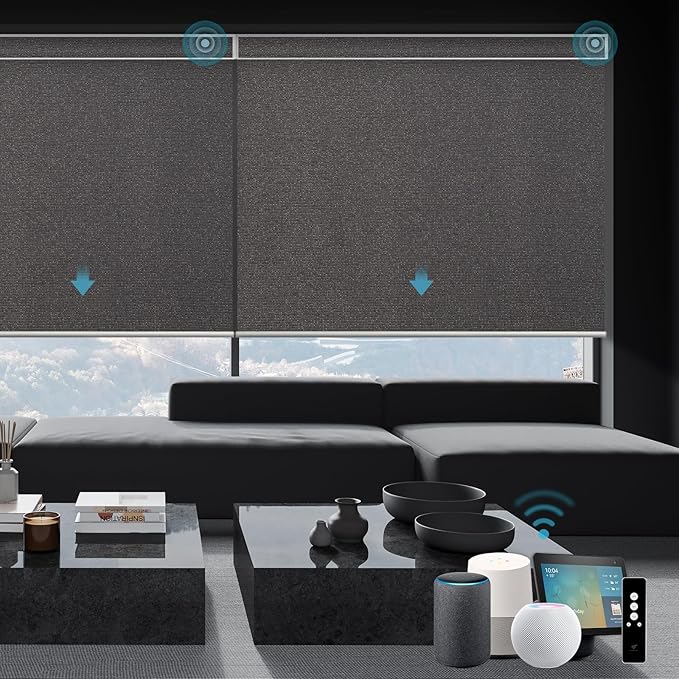 SmartWings Motorized Smart Blinds with Remote, Custom Automatic 100% Blackout Roller Shade Compatible with Alexa/Homekit/Google, Electric Smart Blinds for Indoor Windows, Eclipse Umber