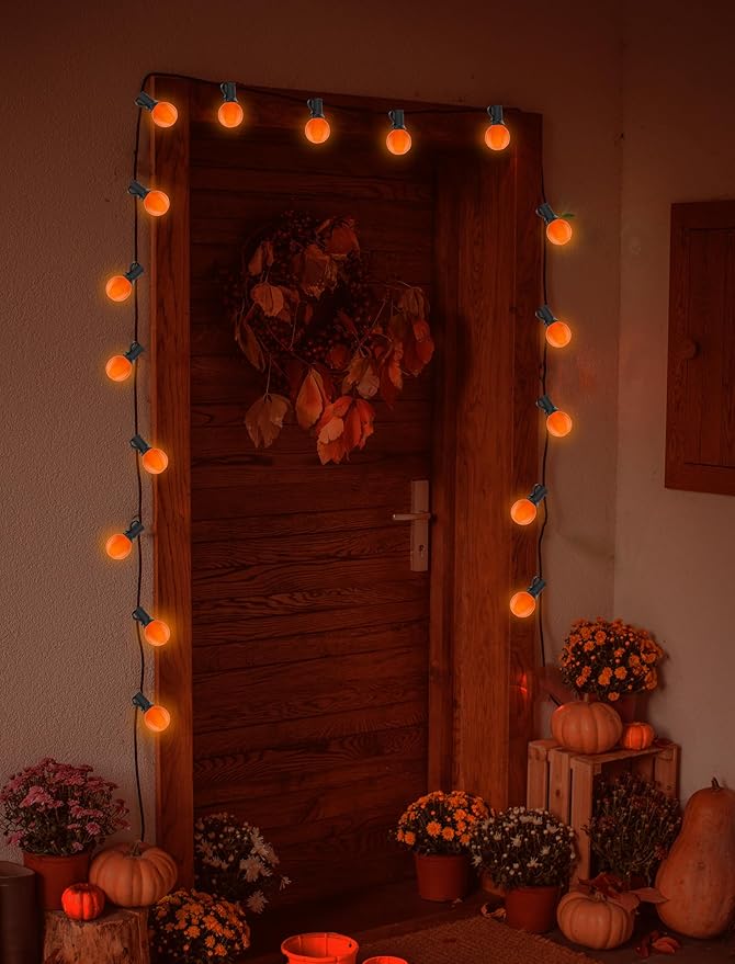 Abeja G40 Orange Replacement Bulbs,G40 Halloween Globe Light Bulbs, 5W Incandescent Glass Bulbs for Indoor Outdoor Patio String Lights,C7/E12 Base, 25 Pack