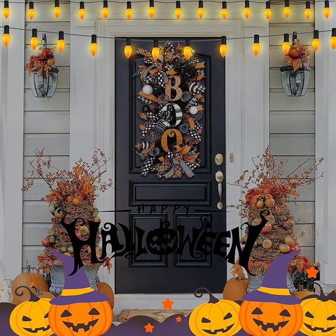 C9 Ceramic Halloween Replacement Bulbs, 25 Pack Orange Light Bulbs for E17 Candelabra Base Outdoor/Indoor String Lights, 7 Watt