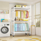 FUTASSI P1 Plus Rolling Clothes Rack, 22mm Diameter Heavy Duty Garment Rack with Wheels, Portable Closet Wardrobe with Double Rods, 45" W x 17.7" D x 80.5" H, Max Load 524 LBS, White