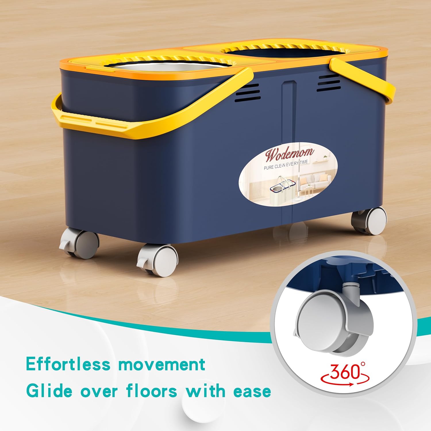 2025 Upgraded Gen 1 Mop and Bucket with 360° Swivel Wheels for Easy Rolling, Clean & Dirty Water Separation, Hands-Free Wringer, 6 Microfiber Mop Heads for Wood, Tile, and Floor Cleaning – Blue/Yellow