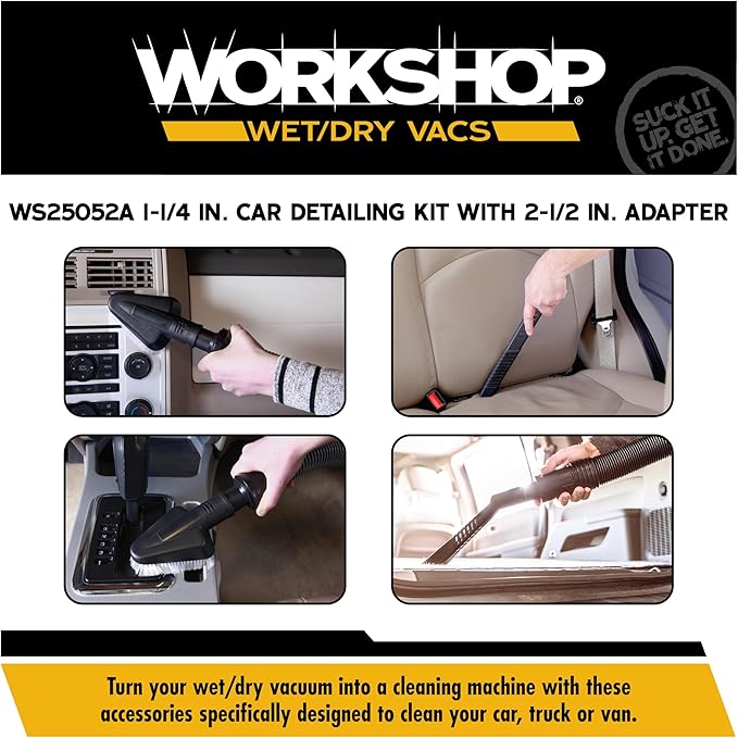 WORKSHOP Wet/Dry Vacs Shop Vacuum Accessories WS25052A Car Cleaning Kit for Wet Dry Vacuum Cleaners, 1-1/4-inch Vac Attachments with 2-1/2-inch Hose Adapter, Designed for Automotive Detailing