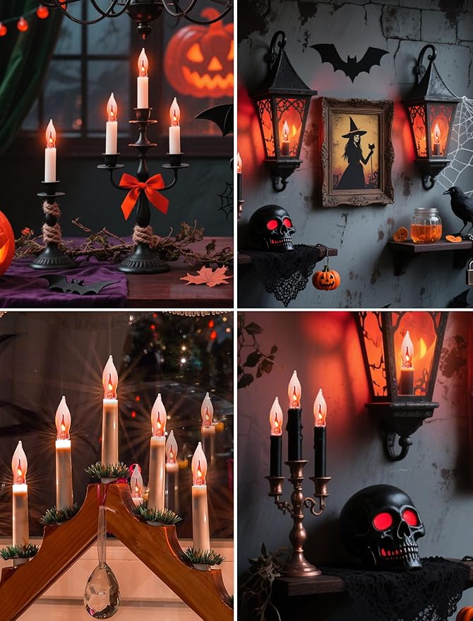 Abeja 12 Pack Flicker Light Bulb, Realistic Flame Shaped Bulb for Christmas & Halloween Candelabra Light Bulbs & String Light Replacement 1w, 120 Volt E12 Flame Candelabra Light Bulbs