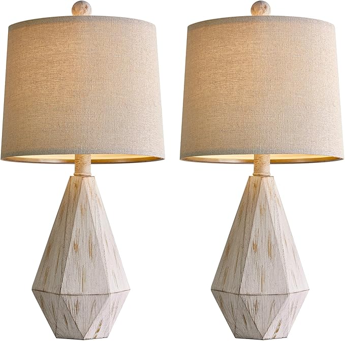 PoKat 20.25" Rustic Table Lamp Set of 2 for Bedroom Living Room Vintage Retro Traditional Nightstand Bedside Lamps Kids Room Study Room Office with Linen Shade, Suitable for Small Place