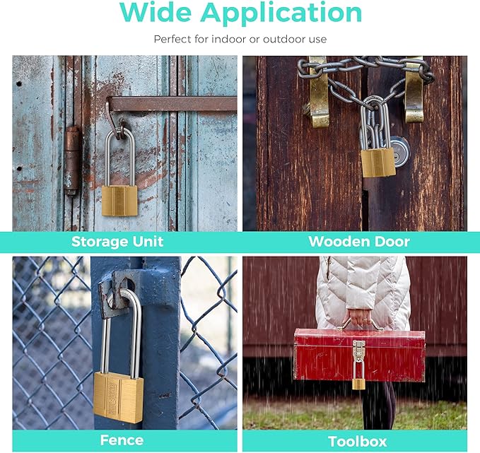 US-81/40L-2P Long Shackle Keyed Padlock (Keyed Alike, Waterproof, Solid Brass Lock) for Sheds, Storage Unit, School, Gym Locker, Fence, Toolbox, Hasp, Storage- 1-9/16 in. (40 mm L) *2