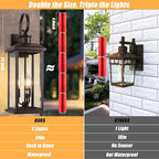 2Pack Dusk to Dawn Outdoor Wall Light Fixture, 24in Bronze Large 3-Light Modern Porch Lantern, Waterproof Exterior Lighting Sconce Wall Mount, Outside Lamp for House Garage Patio E12 Base