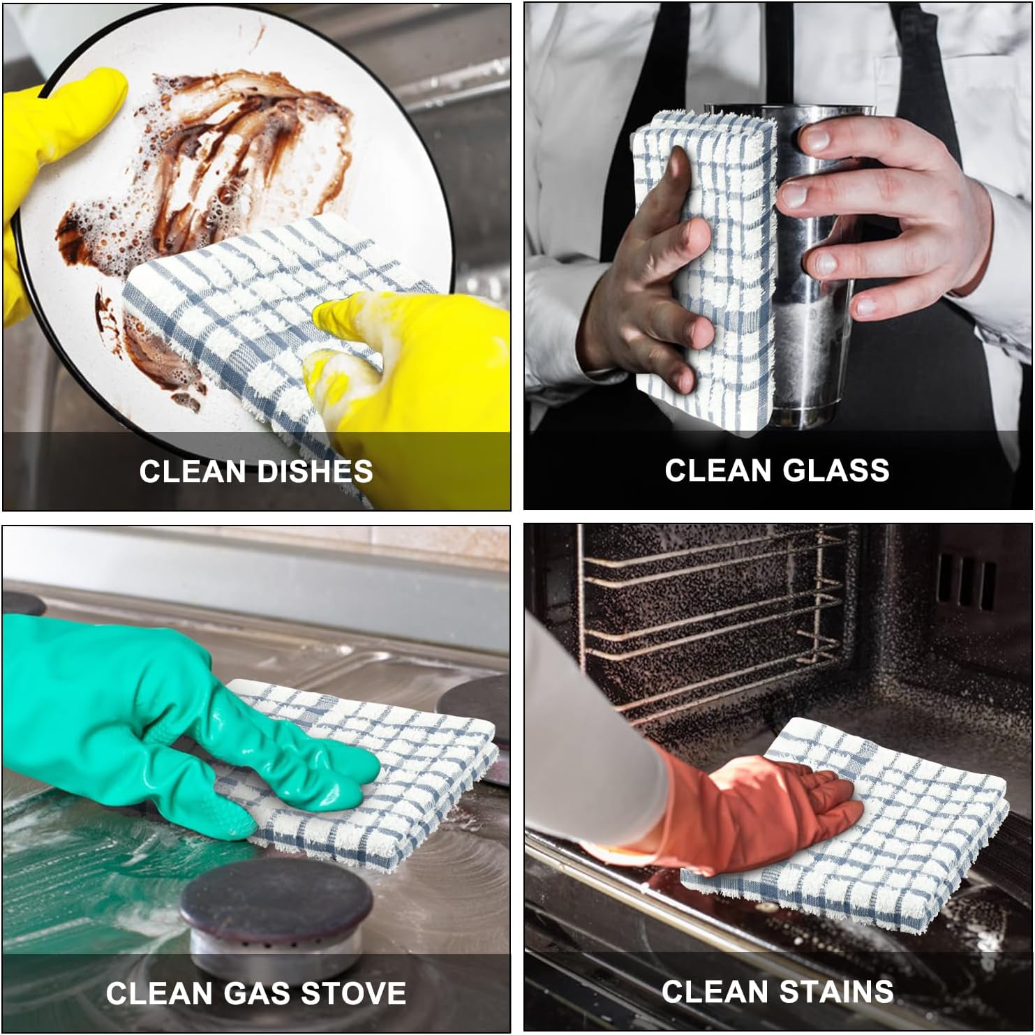 Nialnant 8PCS Dish Cloths,100% Cotton Soft Absorbent Cleaning Rags,Quick Drying Dish Towels for Kitchen,Washing Dishes-Blue Plaid+Yellow Plaid,12x12in