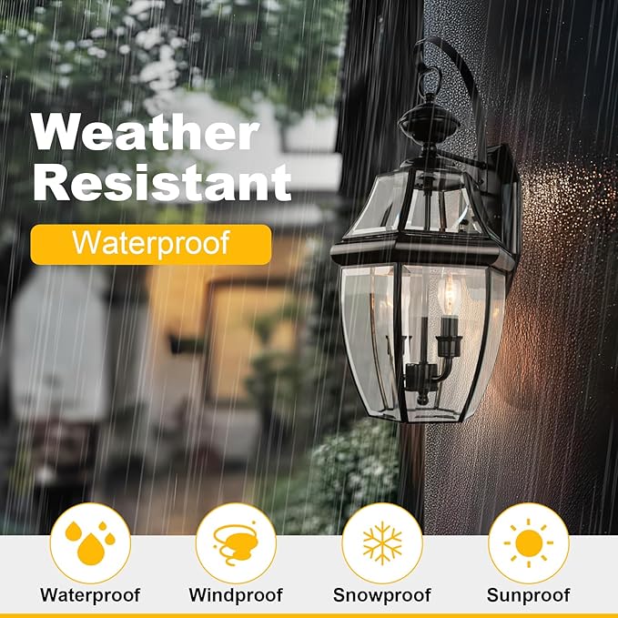 Outdoor Wall Lights, 20inch Large Exterior Lighting Fixtures, 2 Light Waterproof Wall Sconce with Glass Shades, Aluminium Outside Lanterns for Porch Farmhouse Patio Doorway Yard (E12 Base Max 40W)