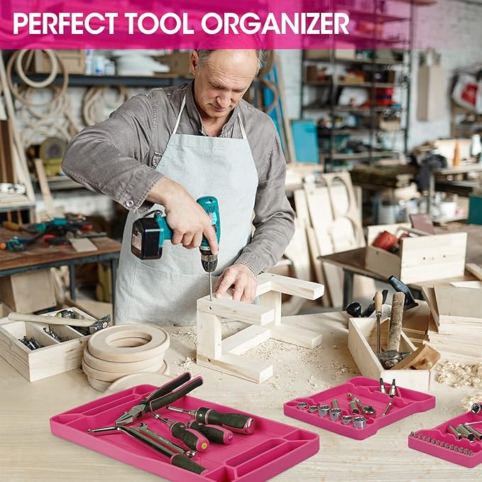 DuraTech Flexible Tool Tray, Silicone Tool Holder for Mechanics Storage, Heat and Chemical Resistant Tool Organizer for Automotive, Industry and Household(3pack Pink)