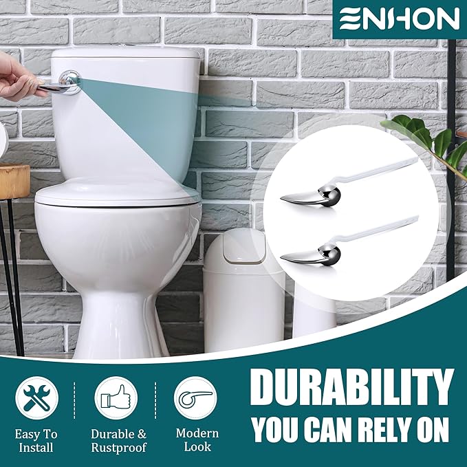 Enhon 2 Pack Universal Toilet Flush Handle Replacement Kit, Compatible with American Standard 738995-0020A Champion4 Toilet Handle Parts Left Hand Trip Lever, White Flusher Handles Repair Kit