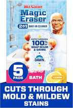 Mr. Clean Magic Eraser Sponge, Bathroom Cleaner, Soap Scum Shower & Tub Cleaner, 2 in 1 Bath, 5ct