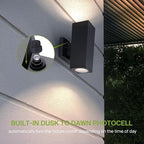 ASD 2 Light Square Dusk to Dawn Outdoor Wall Light Fixture | 120W E26 Bulb Socket 120V ETL Cylinder Up Down Lights | LED/CFL/Incandescent Bulb Wall Sconce | Front Door, Porch, Patio | Black