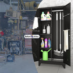 71'' Metal Storage Cabinet with Doors, Multifunctional Bathroom/Garage Lockable Steel Cabinet, Broom Closet Storage with Hanging Rod (Style-1)