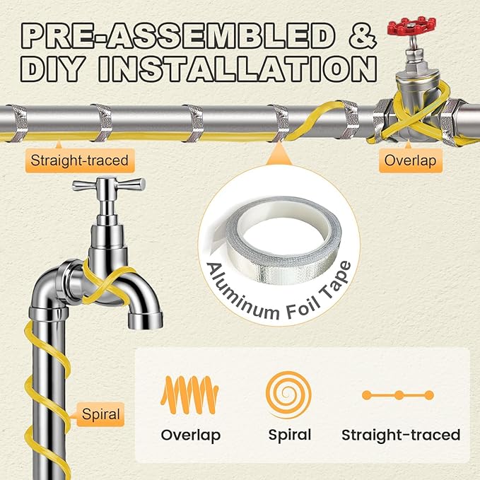155 Ft Pipe Heat Cable for Water Pipe Freeze Protection, Self-Regulating Heat Tape for Metal and Plastic Pipes, Anti-Freeze Pipe Heating Trace System 6W/Ft 120V