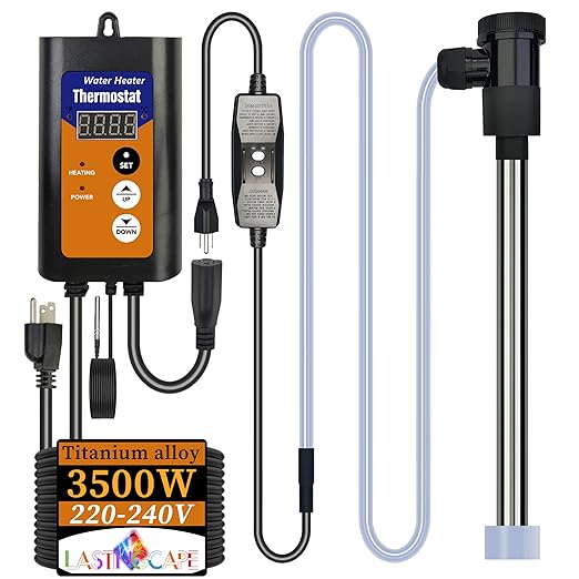 240V 3500W Titanium Fully Submersible, Electric Hot Tub & Pool Immersion Water Heater with Thermostat, GFCI for Bathtubs, Baptistry, spa tub, Above ground pool, baptismal & inflatable pool
