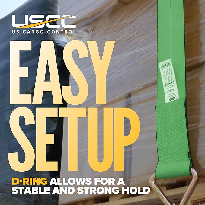 US Cargo Control 4" x 30' Winch Straps with D-Rings (2-Pack), 5,400 LBS Working Load Limit, Heavy Duty Flatbed Tie Downs, Green 4 Inch Straps for Flatbed Trailers, Trucks, and Cargo Securement