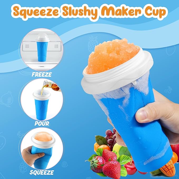 Tgosomt 3Pack Slushie Maker Cup, Quick Magic Squeeze Slushy Cup, DIY Frozen Smoothies Cups, Juice Milk shake Yogurt Ice Cream Maker, Double Layers Cooling Cups, Cool Fun Gifts (Blue Pink Green)