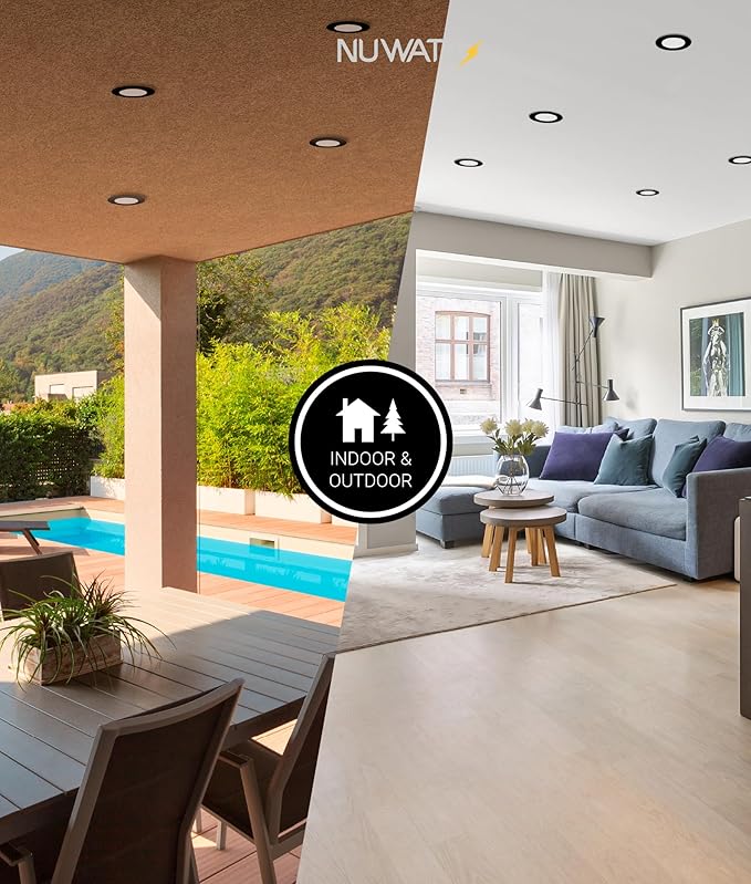 NUWATT 6 Pack, 6 Inch Ultra Thin Black LED Recessed Lighting, 5CCT 2700K/3000K/3500K/4000K/5000K Selectable, High Brightness 1050 Lumens, Dimmable Canless Slim Wafer Light, IC Rated, Metal J-Box, ETL