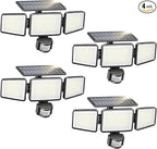 Philips Solar Security Light Outdoor 302 LED 1200lm，Solar-Powered Waterproof Wall-Mounted Flood Light w/PIR Motion Sensor, 3 Heads, IP65 Waterproof, 3 Modes (4 Packs)