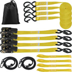 Ratchet Tie Down Straps 4 Pack -15 FT - 2200 LB Heavy Duty Srap for Trucks Cargo Ropes Tie Down Ratchet Rope Set Truck Bed with Safety Lock S Hooks Moving Hold Down-Yellow
