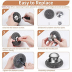5Pcs Steel Wool Scrubber with Replacement Wire Sponge Pads Set, Stainless Steel Scrubber with Handle for Scouring Stubborn Messes from Cast Iron, Pots, Pans, Grill, Stoves, Sink(1 Scrubber+4 Pads)