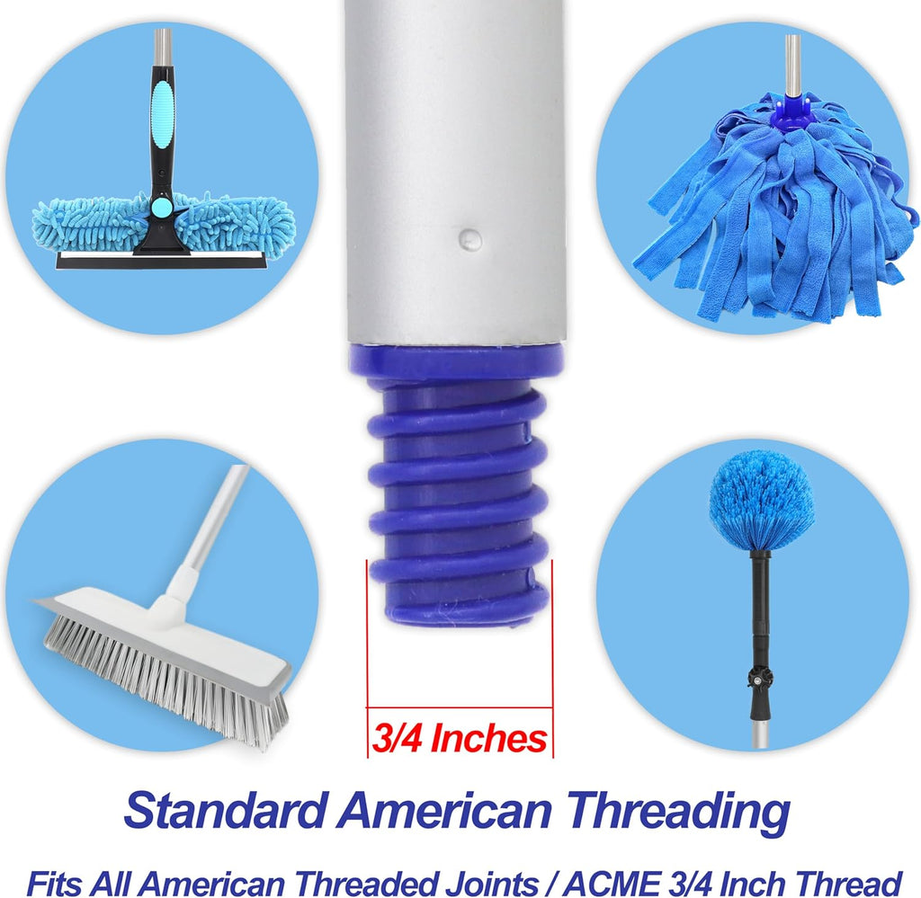 4-Section Lightweight Aluminum Alloy Pole Mop Replacement Handle Compatible with All Screw On American Threading System
