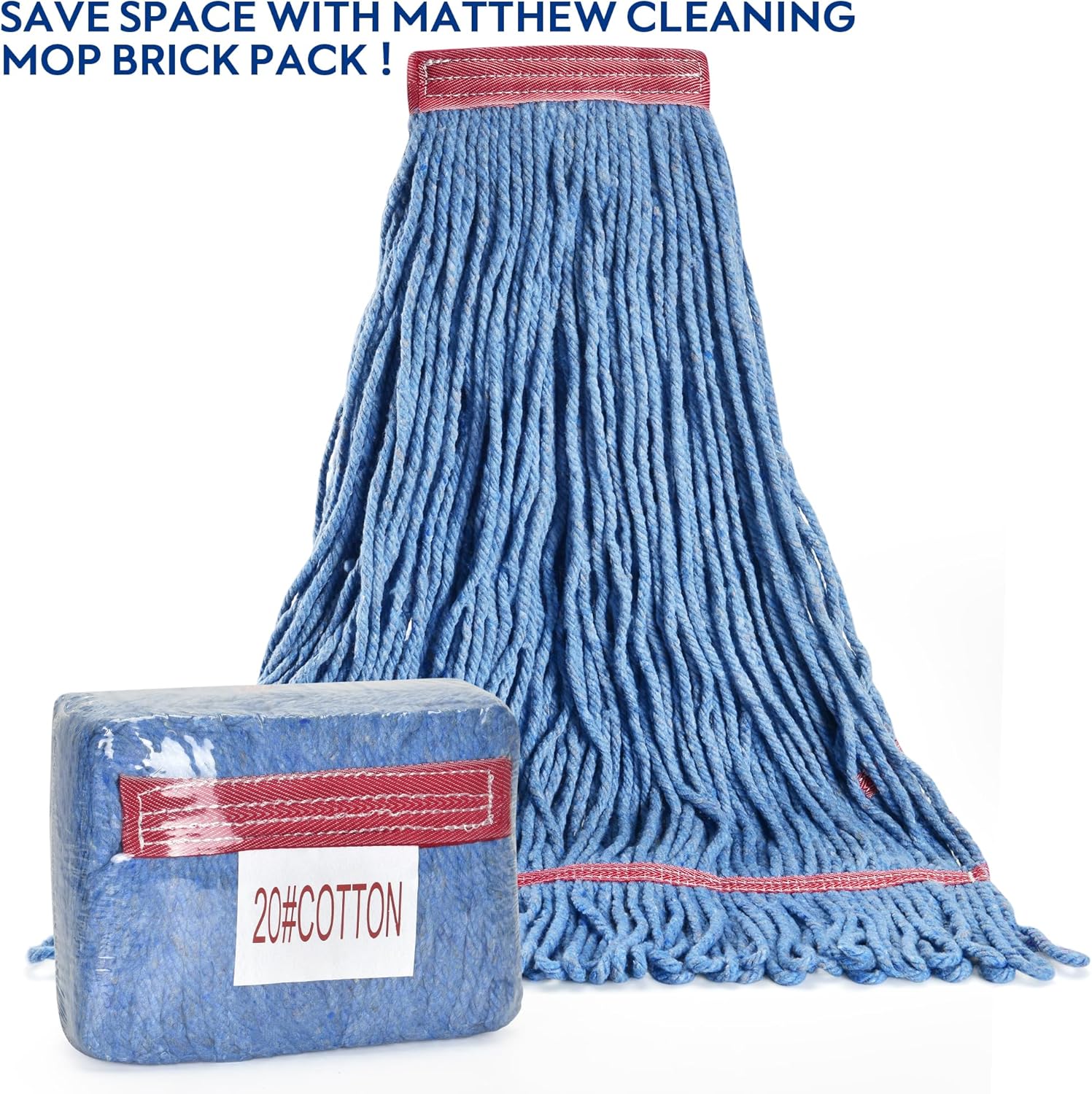 Matthew Cleaning 20oz Heavy Duty Mop Head Commercial Replacement for General and Floor Cleaning, Wet Industrial Blue Cotton Looped End String Head Refill (Pack of 3) Blue