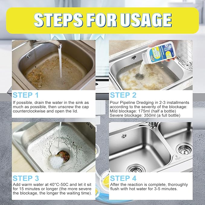 Pipeline Dredging Agent, 350ml Drain Cleaner, Powerful Sink & Toilet Clog Remover for Kitchen & BathroomCleaning, 1PCS (8 Fl Oz (Pack of 1), Lavender)