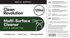 Clean Revolution Multi Surface Cleaner Refill Supply, Non-Toxic, Eco-Friendly & Plant-Based, Ready to Use, Lily & Green Tea, 128 Fl Oz (1 Gallon)
