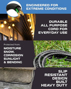 Iron Forge Cable 15 Ft Black Extension Cord with 3 Outlets - 16/3 SJTW 15 Foot 3 Outlet Outdoor Extension Cord 3 Prong, Weatherproof Exterior Power Cable for Outdoor